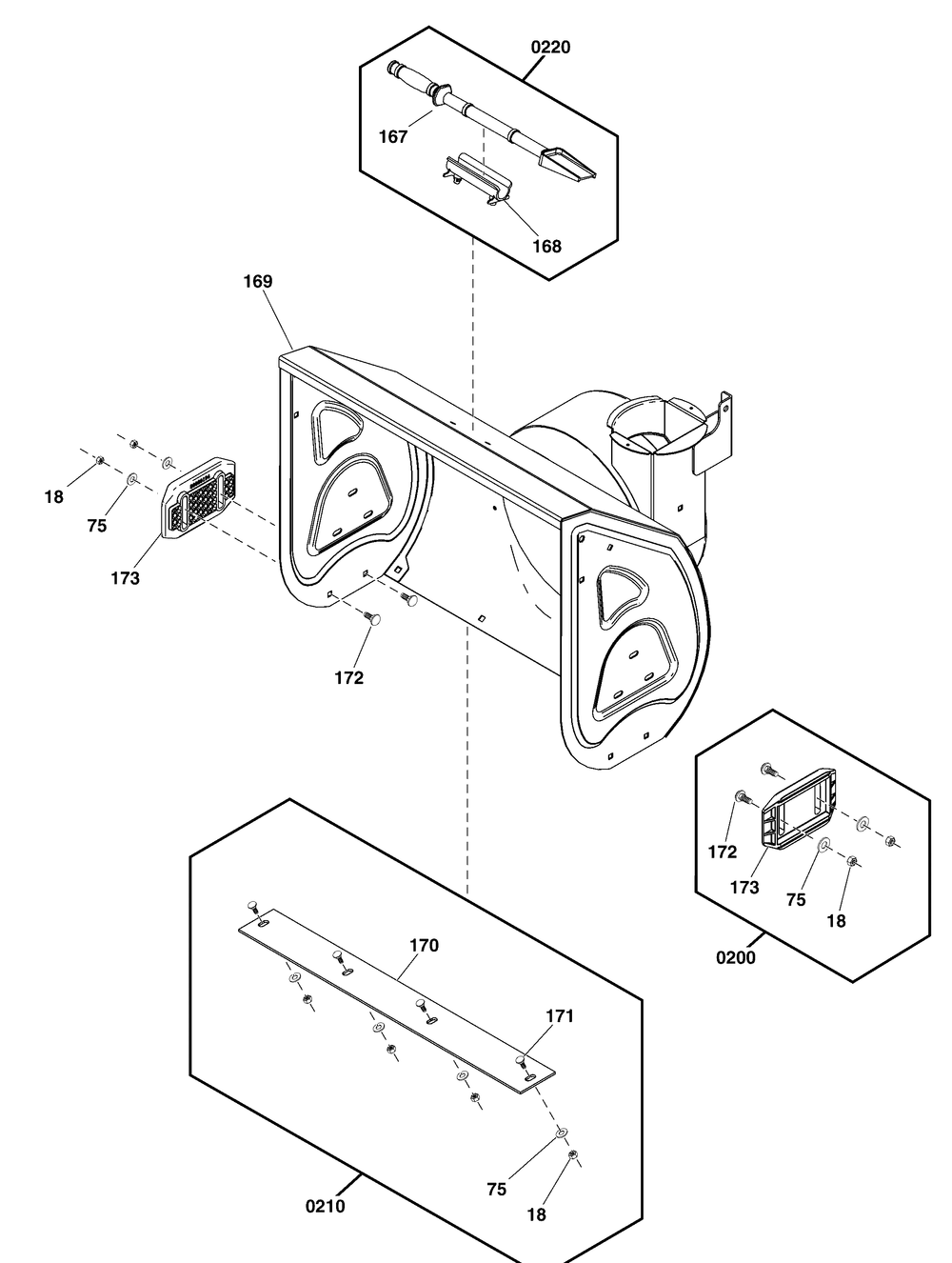 Auger Housing Group Diagram and Parts List for 1696614-04-S1024 2019 Briggs and Stratton Snow Blower